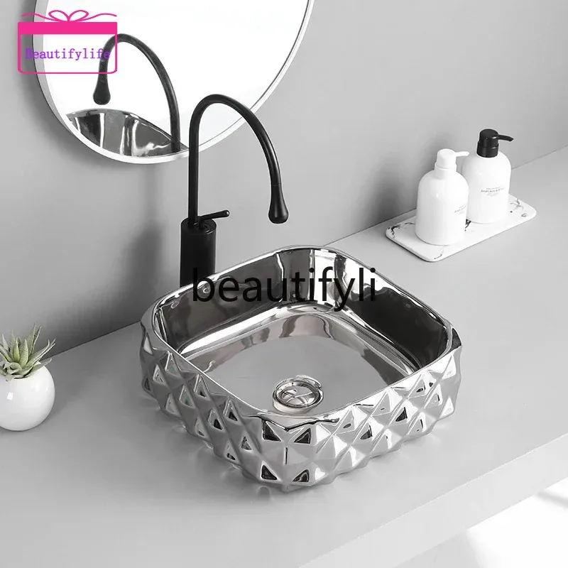 YL Ceramic table hand wash basin square, European wash basin
