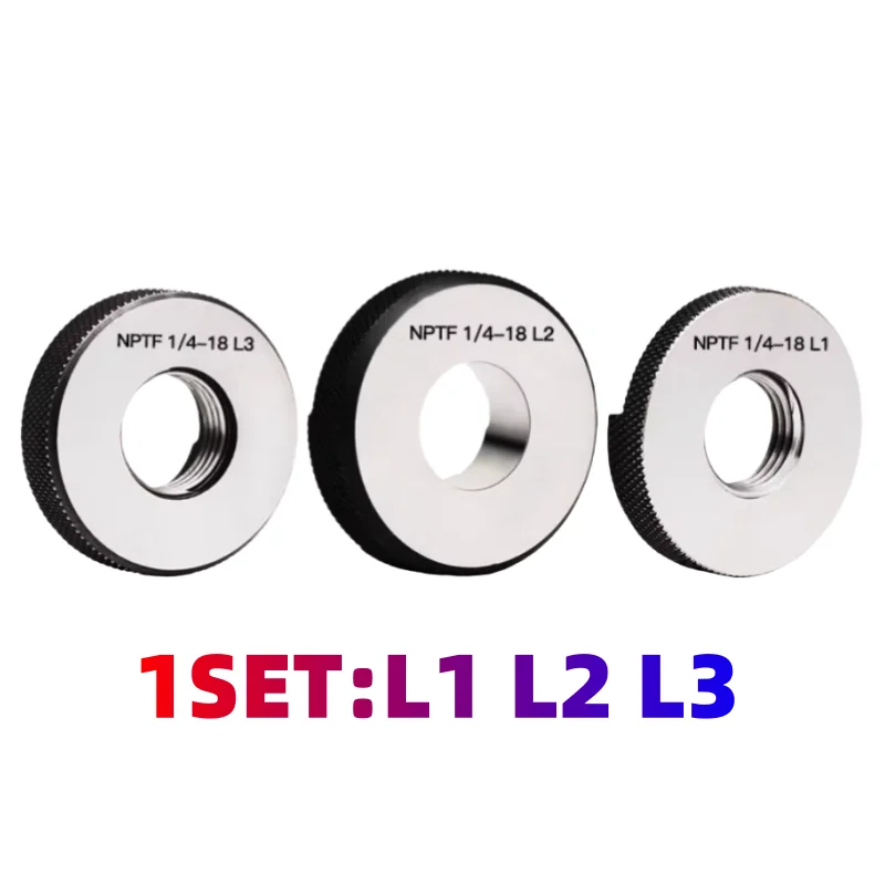 1 Uds. Medidor de tapón de rosca de tubo calibre de anillo de rosca NPTF 1/16-28 1/8 1/4 3/8-19 1/2-14 3/4 1 ''L1 L2 L3 herramienta de medida