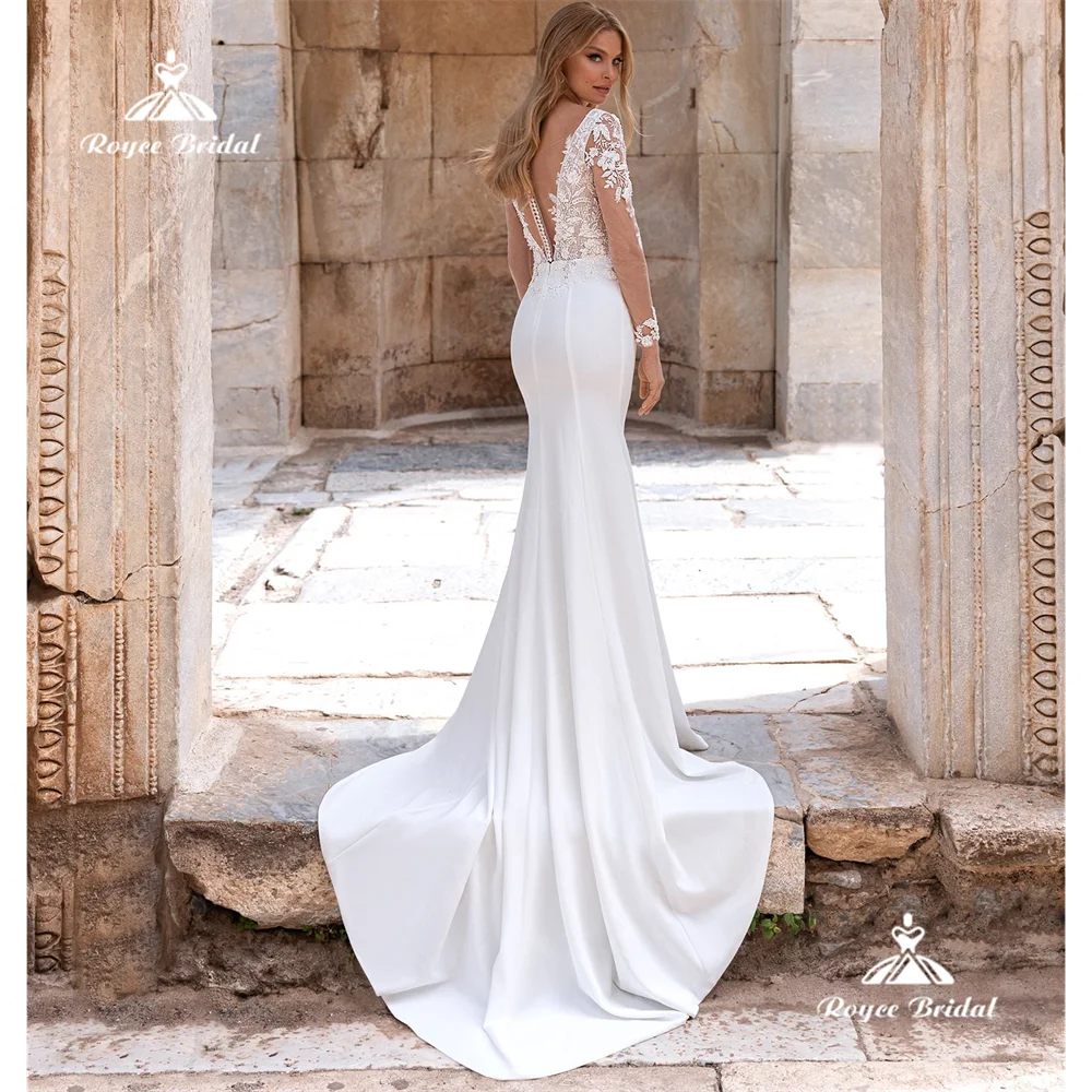 Roycebridal V Neck Syrenka Suknia Ślubna 2025 Koronkowy Tren Dworski Suknia Ślubna Customizedhochzeitskleid damenفستان Diklichか Belgض eleganckie