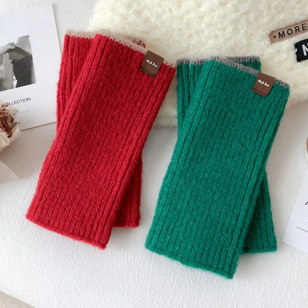 Cute Knitted Warm Half Finger Knitted Gloves Fingerless Solid Color Winter Fingerless Gloves Cashmere Women Mittens
