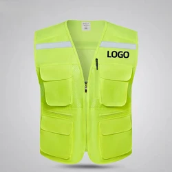 Gilet di sicurezza riflettente traspirante ad alta visibilità con tasche Multiple gilet riflettente per la guida notturna del cantiere