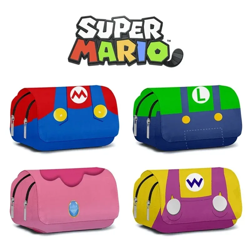Trousse à crayons Super Mario Bros, grande capacité, double compartiment, pochette à crayons, dessin animé, sac à stylos portable, fournitures de papeterie pour étudiants