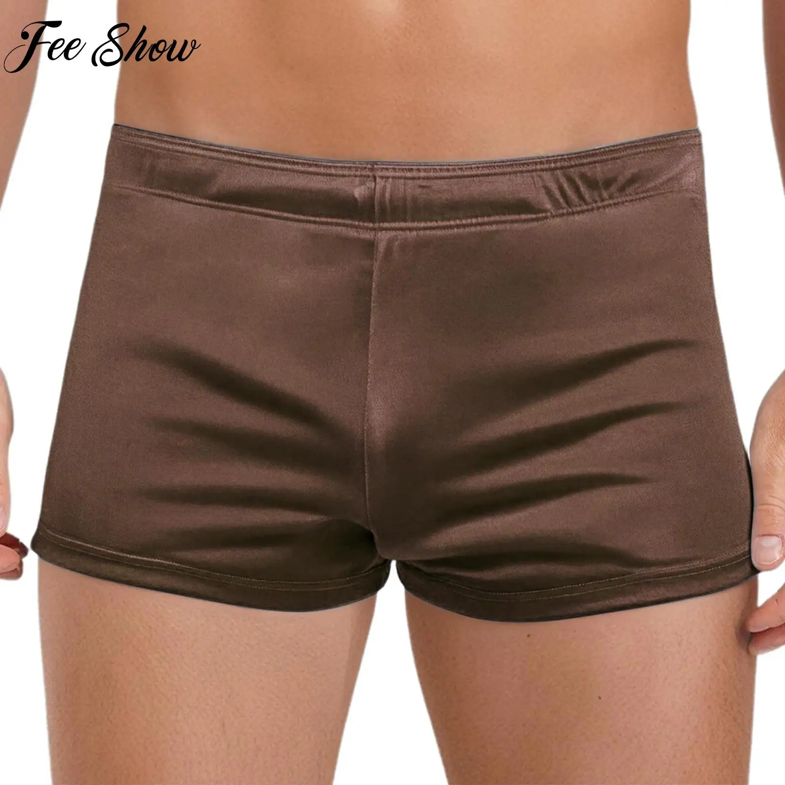 

Men Underwear Breathable Sports Shorts Elastic Waistband Sides Slit Smooth Satin Shorts Sportwear Sleepwear for Running Workout