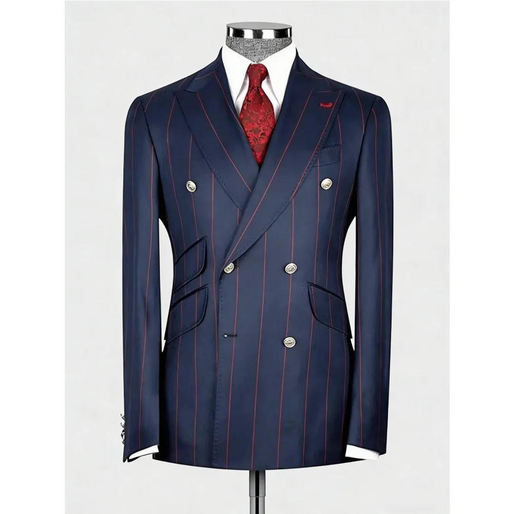

Новейшие мужские костюмы Stripe с заостренными лацканами, двубортные, из 2 предметов: смокинг для жениха/вечеринки, деловой мужской пиджак + брюки