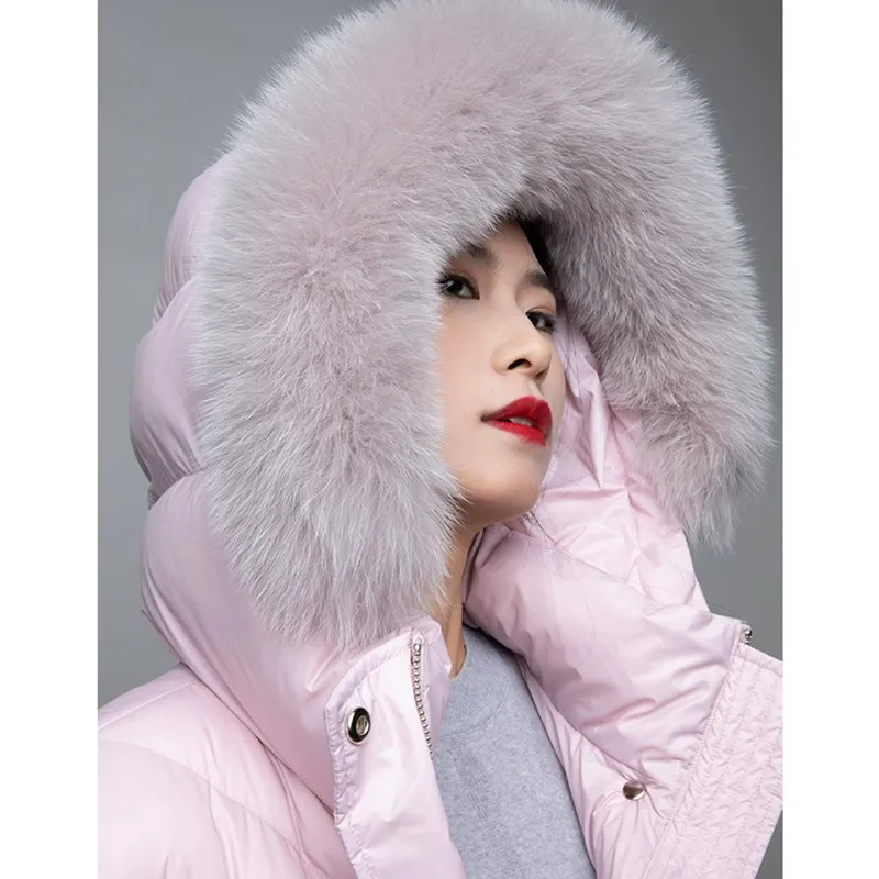 2023 Winter New 95% White Goose Snow Jackets Women's With belt Natural Fox Fur Collar Hooded Down Coats Thick Female Long Parkas