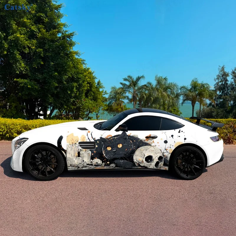 

Black Cat Skull Candle Car Vinyl Wraps Decal Self-adhesive PVC Sticker Suitable for Trucks SUV Decoration Auto Accessories Gift