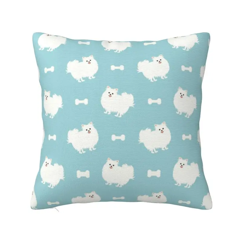 Funda de almohada personalizada con diseño de perro Pomerania blanco, 40x40cm, decoración del hogar, bonita funda de almohada cuadrada con pompón para cachorro Spitz