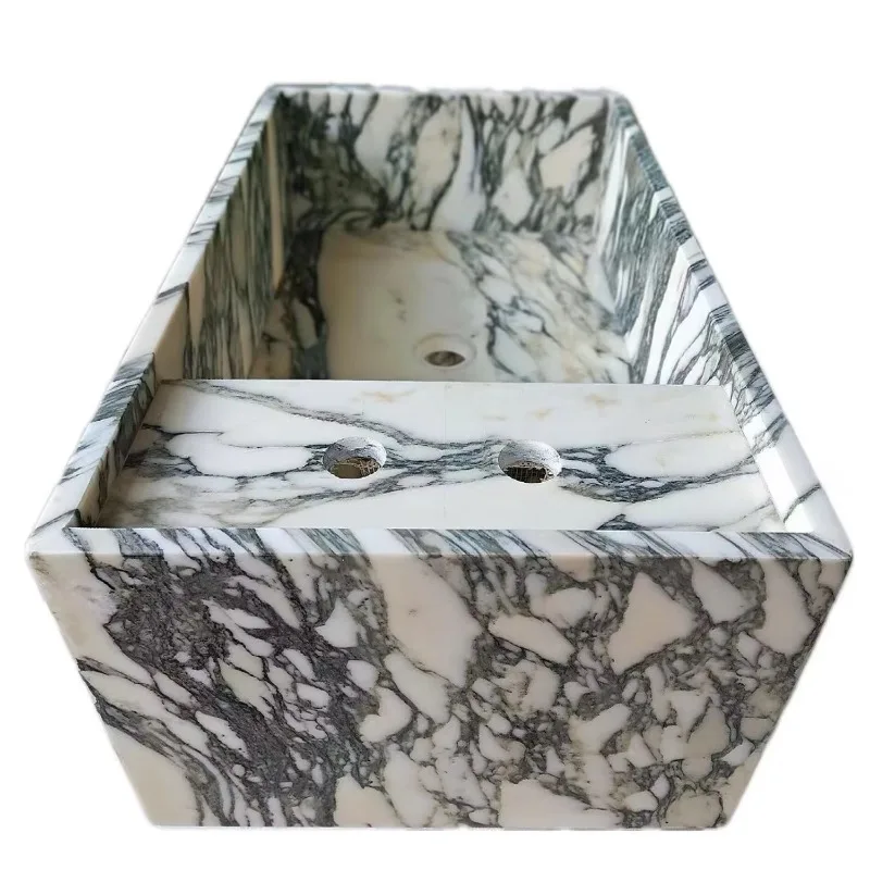 Modern Household Bathroom Sink Marble Rectangular Bathroom Natural Marble Wash Basin Carrara White Vanity Basin