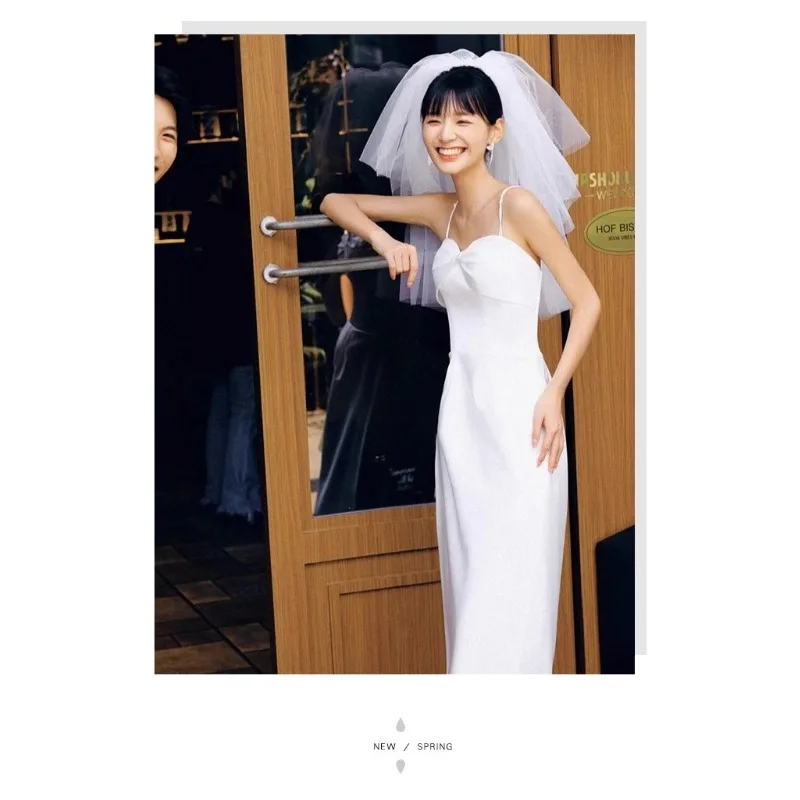 GIYSILE فستان زفاف خفيف موضة معلقة غزل أبيض في الربيع فستان رسمي بسيط للنساء فساتين سهرة أنيقة