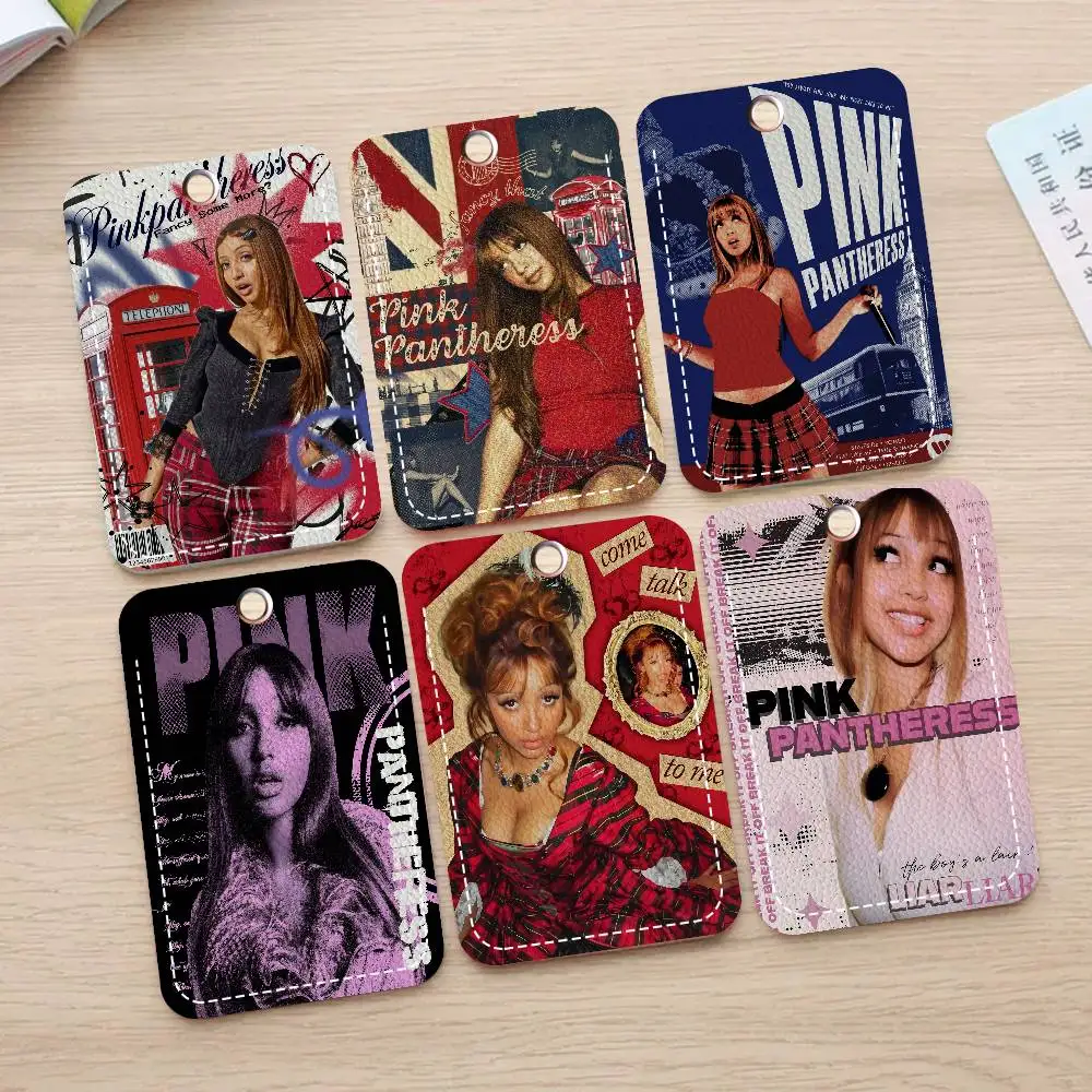 Singer P-Pink P-Pantheress PU Soft Leather Rectangular Key Card Holder Induction Elevator Protection Cover Youth Faion Accory