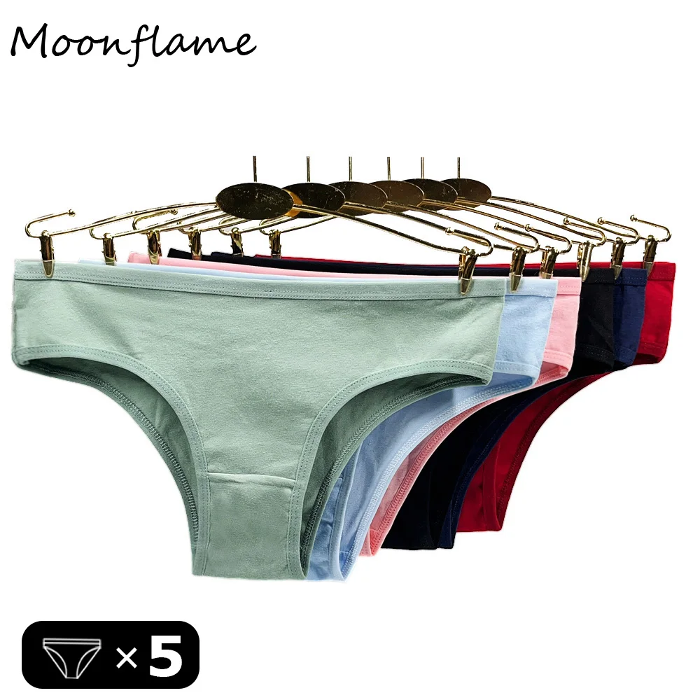 Moonflame 5 pcs/lots 6 Solid Color Cotton Women Bikini Thong Underwear