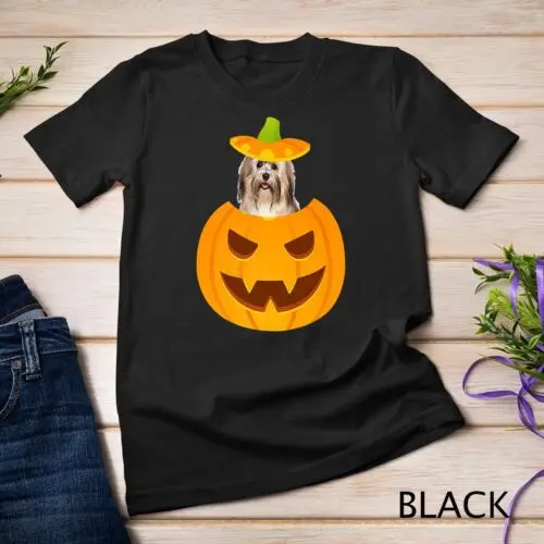 Havanese Peeking out of Jack-o-Lantern Premium Unisex T-shirt