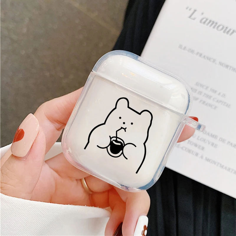 

Cartoon Line Bear Clear Earphone Cases For Airpods 4th 2 1 3 Pro 2 Headphone Box Cover For Apple Airpods Air Pods Pro Airpods3