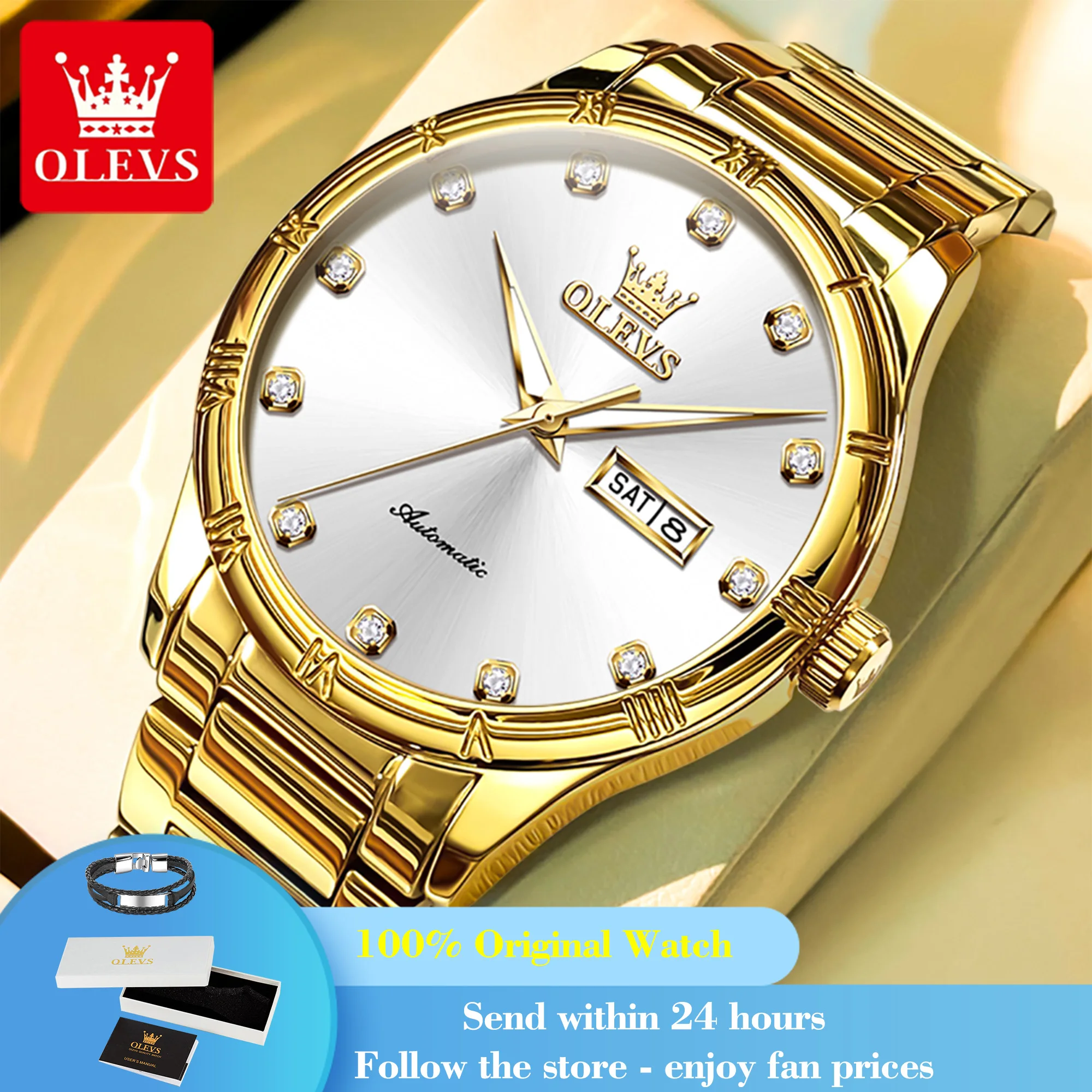 

OLEVS 7030 Man Automatic Watch Classic Fashion Mechanical Watch For Men Dual Calendar 42mm Big Dial Dress Wristwatch Waterproof
