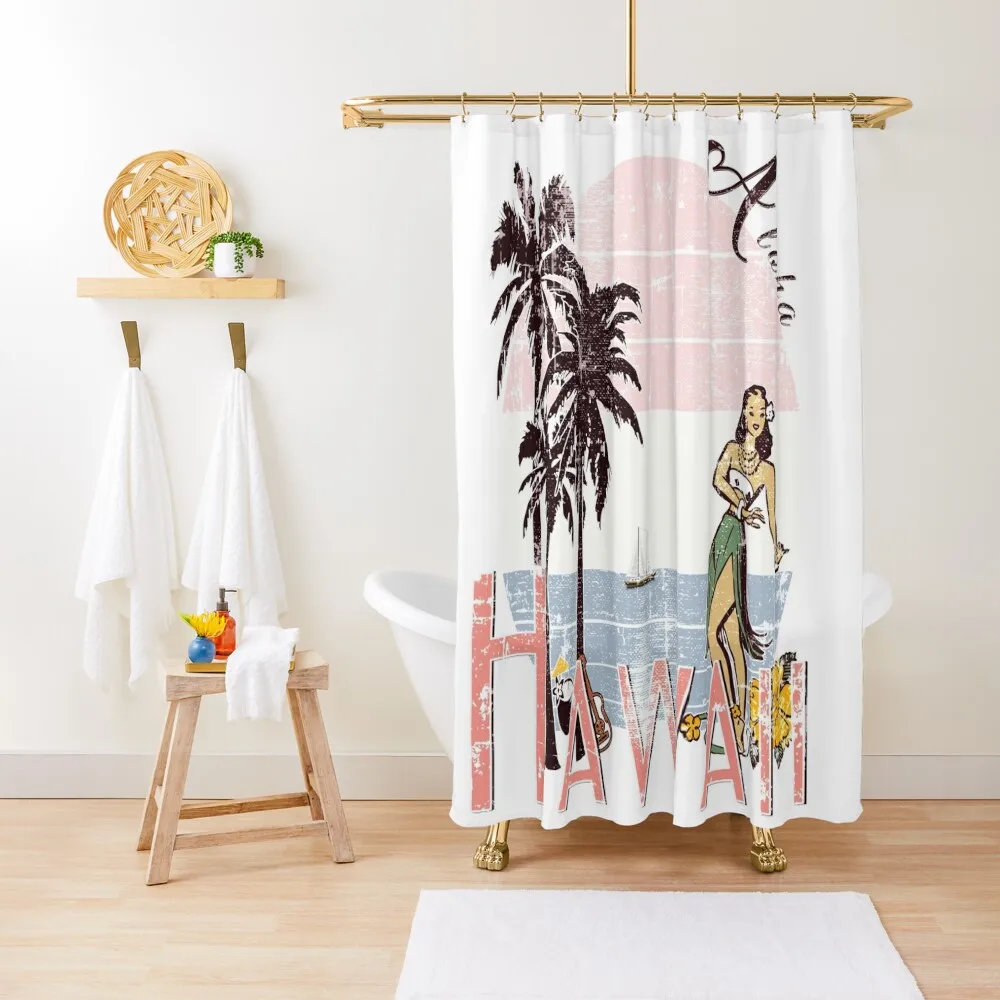 Hawaii Aloha Hula Girl Beach Decal Shower Curtain Bathroom And Shower Waterproof Fabric Shower Bathroom Fabric Curtain