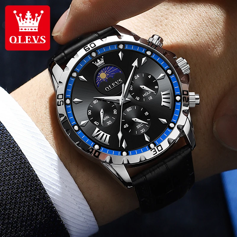 OLEVS 2949 Men\'s Watches Multi functional Chronograph Calendar Stainless steel Waterproof Luminous Male Wristwatches