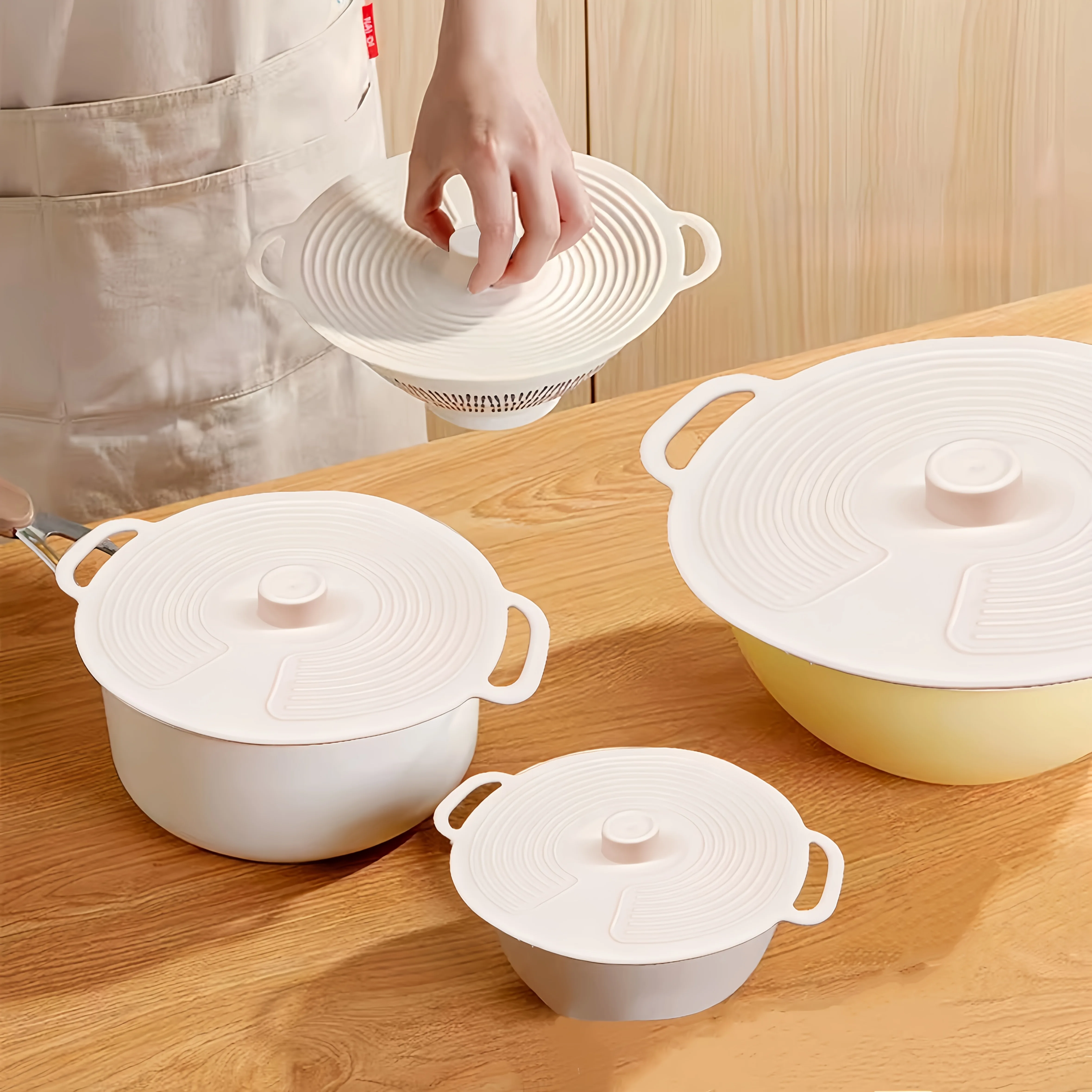 3/6pcs Silicone Lids Set with Double Handle Pot Lid Heat-Resistant Microwave Splatterproof Cover Reusable for Bowls Plates Pans image 2