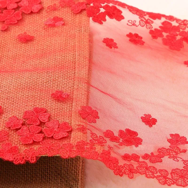 15 Yards White Red Tulle Lingerie Material Embroidery Trim Two Tones Fancy Flower Lace Fabric for Dress