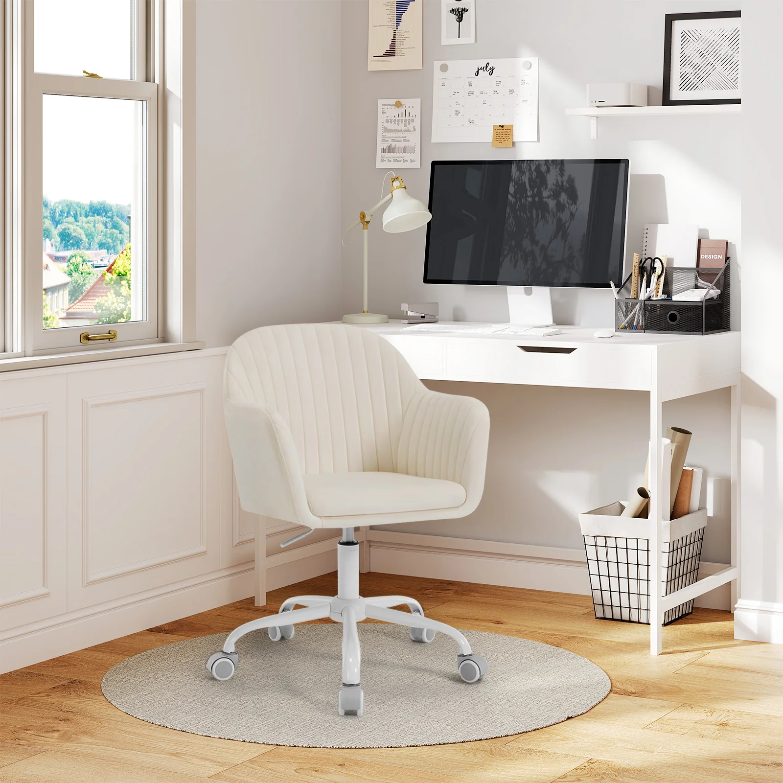 WOLTU Samt-Bürostuhl mit Armlehnen, Rollen, anhebbar, Gaming-Stühle mit hoher Rückenlehne, höhenverstellbar, ergonomischer Arbeits- und Make-up-Stuhl – Detail 27