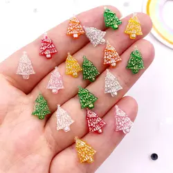 50pcs Resin Cute Colorful Glitter Mini Crystal Christmas Tree Gem Flatback Rhinestone Applique DIY Scrapbook Manicure Nail Craft