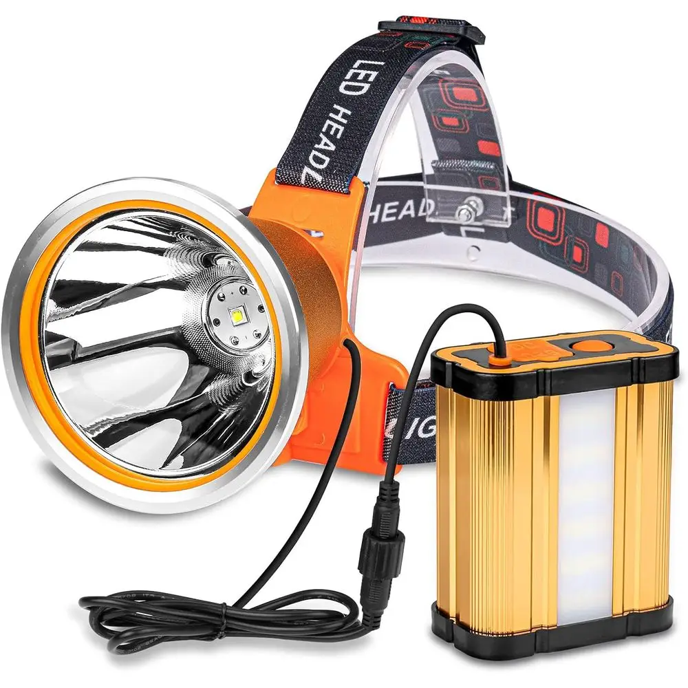 

Portable Rechargeable LED Lamp with 3 Light Modes, External Battery Pack, Suitable for Camping, Biking, Hunting (Yellow Light)