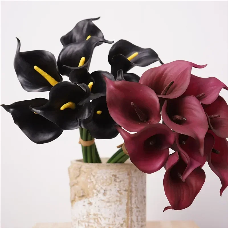 Soft Glue Artificial Flower High Quality Calla Lily Bouquet Hotel Decor Simulation Calla Lilies Black Real Touch Fake Flowers