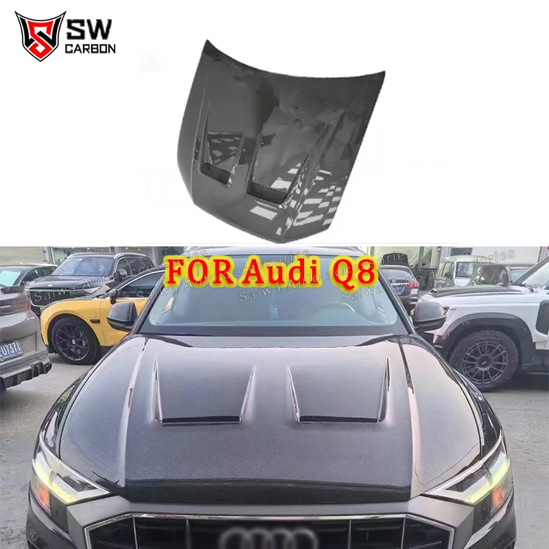 

Карбоновые накладки на передний бампер и капот для Audi Q8 SQ8 RSQ8 2019-2023, автомобильные капоты, автозапчасти