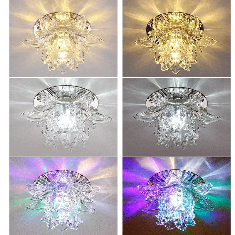 Colorful LED Lotus Crystal Ceiling Light Spot Light for Corridors Passage Balconies Hallways Creative Plafonnier Luminaire