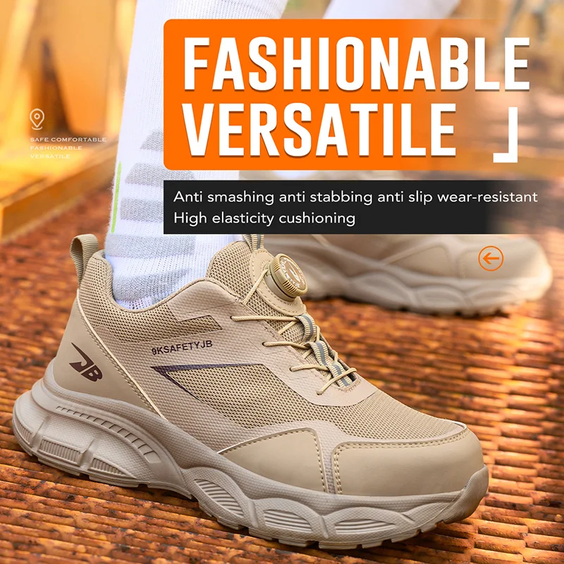 Breathable Work Shoes For Men Anti-smash Anti puncture Safety Shoes Men boots Rotating Button Indestructible Shoes Male Sneakers