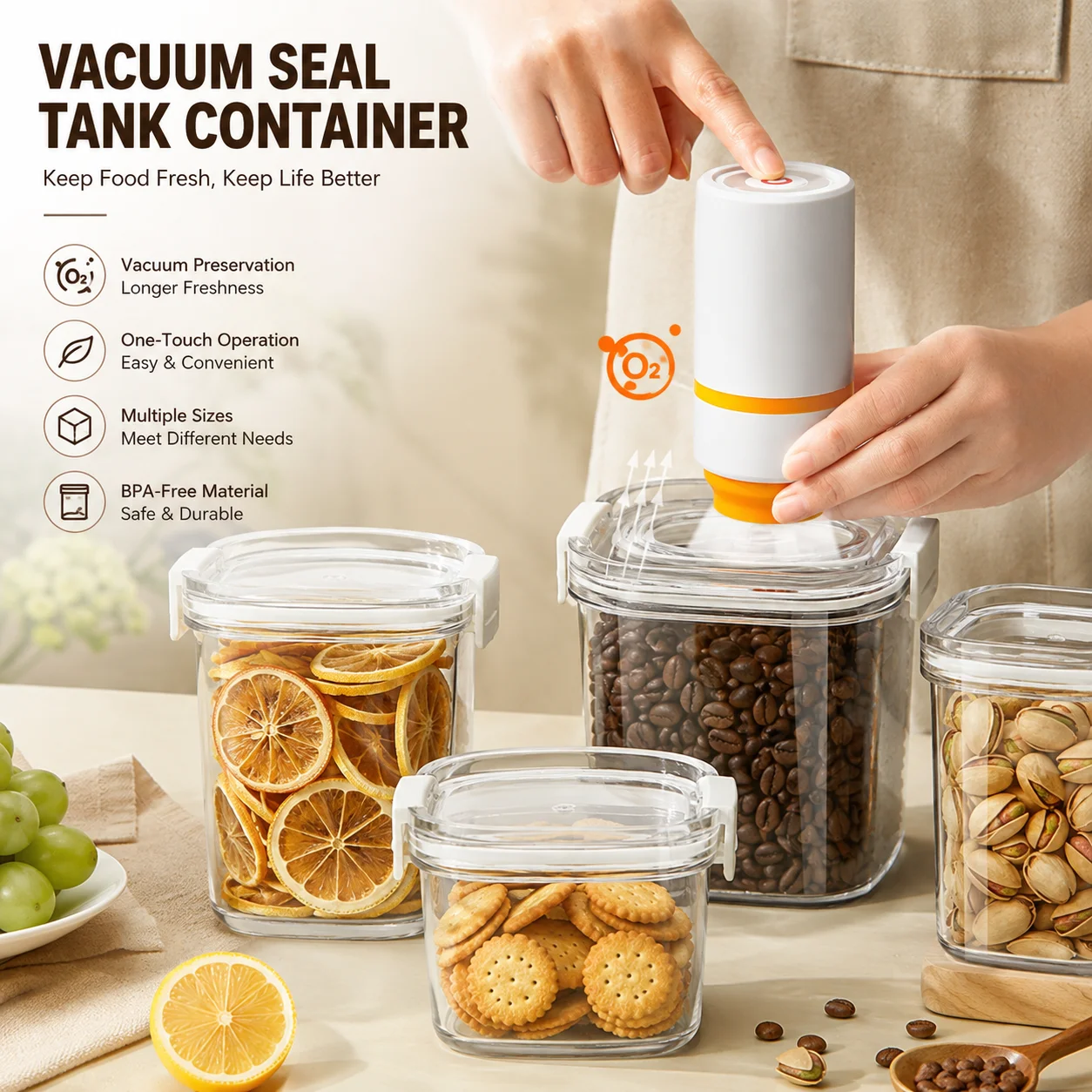 Food Storage Vacuum Containers - Conteneur sous vide électrique 460–1300 ml,