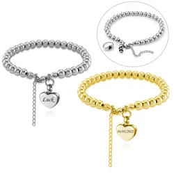 Personalized Engraved Stainless Steel Heart Ashes Holder Cremation Bracelet Memorial Keepsake Beaded Bracelet Jewrley for Women