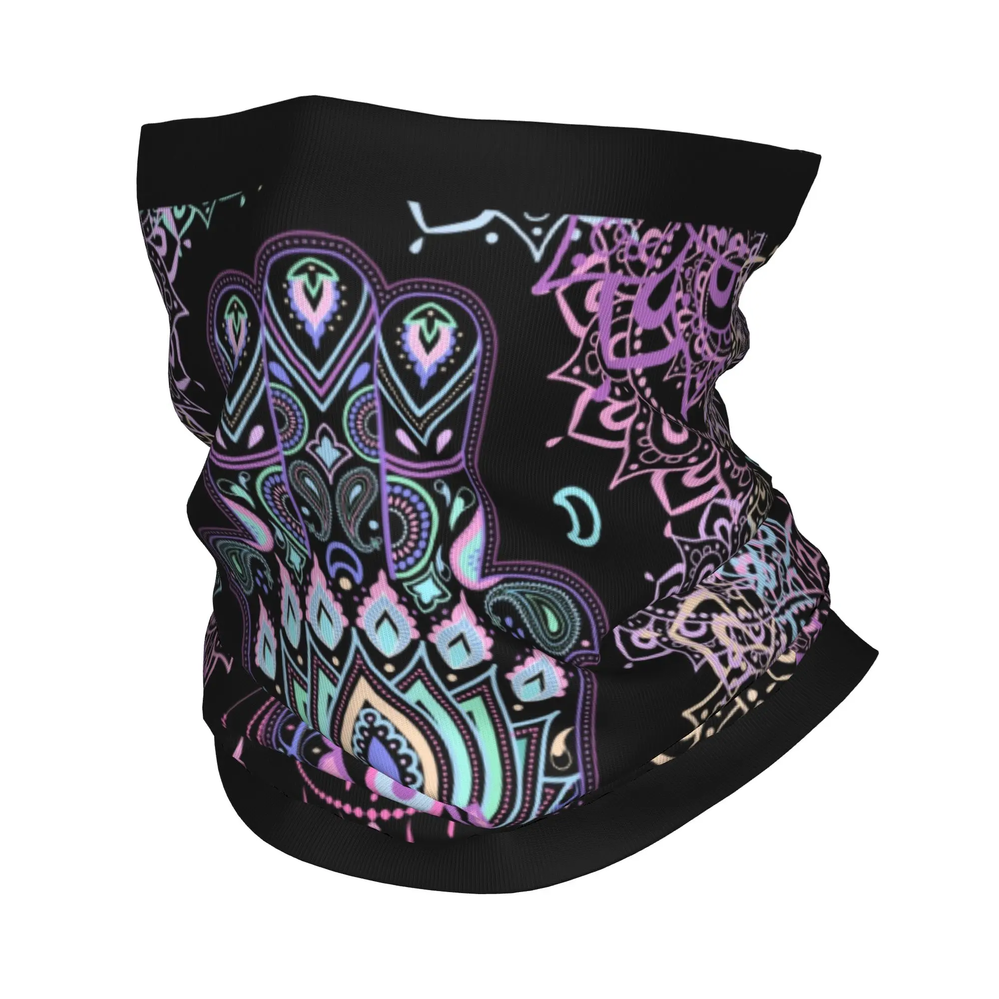 

Custom Pastel Hamsa Amulet Boho Bandana Neck Warmer Women Men Winter Ski Tube Scarf Gaiter Evil Eye Fatima Mandala Floral Face