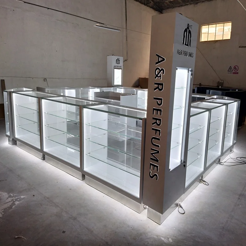 

Customized. glass wooden showcase retail shop furniture perfume display cabinet mall perfume kiosk