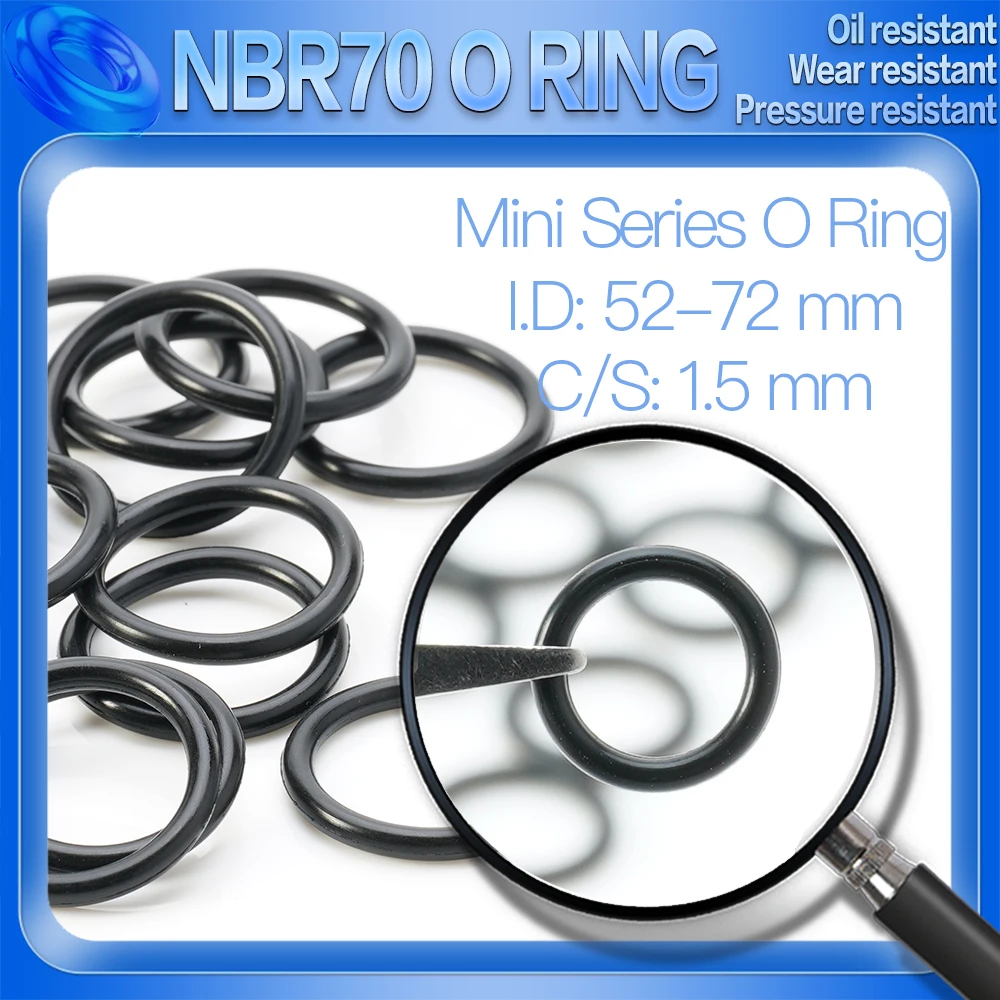 50PCS/Lot Nitrile Rubber Black NBR CS 1.5 MM ID 52/53/54/55/57/58/59/60/61/62/63/64/65 MM O Ring Gasket Oil Resistant Waterproof