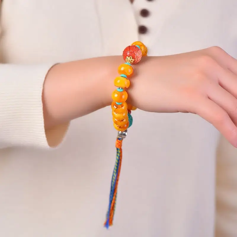 Bracelet en cire d'abeille ambre russe pour hommes et femmes, véritable, jetable, jaune, vieille cire d'abeille, anneau unique, chaîne à main, bijoux de jeu de texte