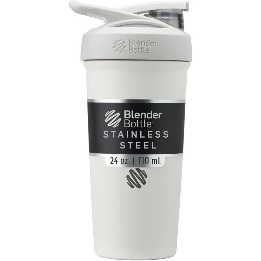 

Shaker Cup Insulated Stainless Steel Water Bottle with Wire Whisk, 24-Ounce, White
