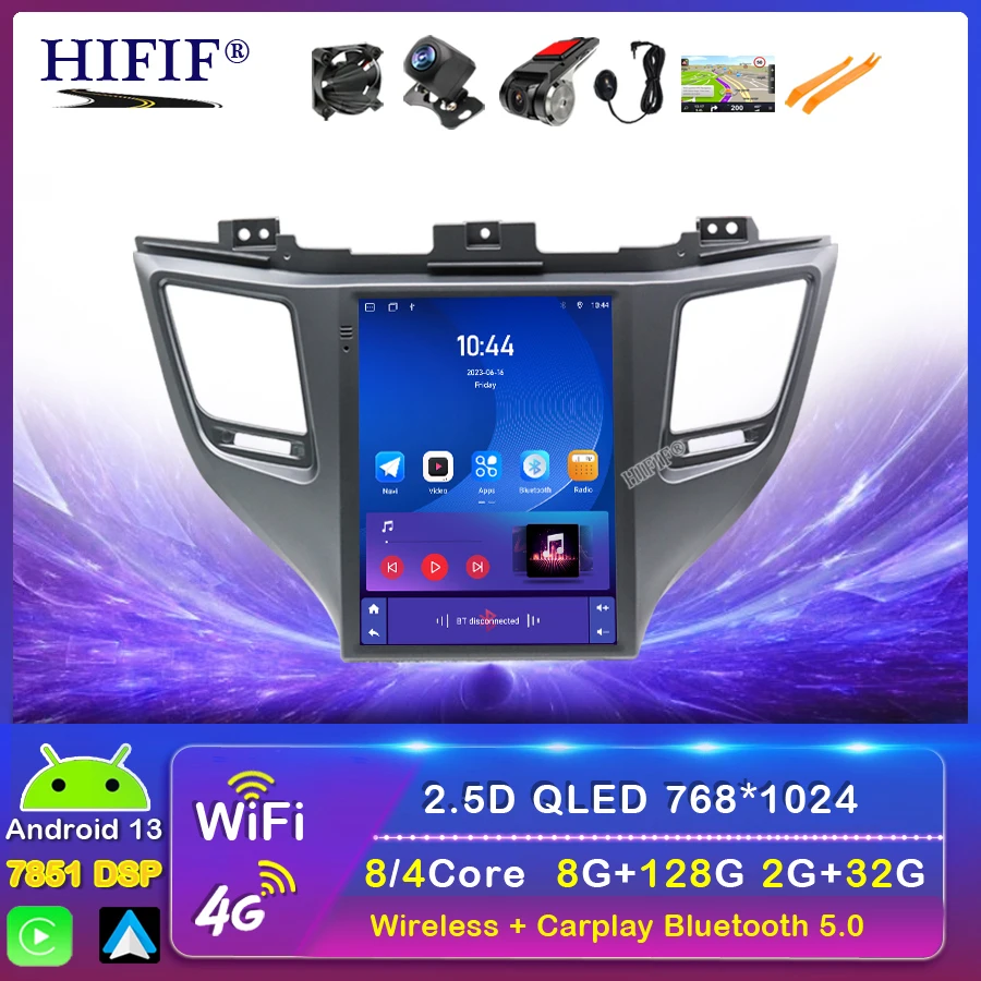 For Hyundai Tucson 3 2015-2018 QLED Android 13 Car Radio Multimedia Video  GPS CarPlay 4G Stereo