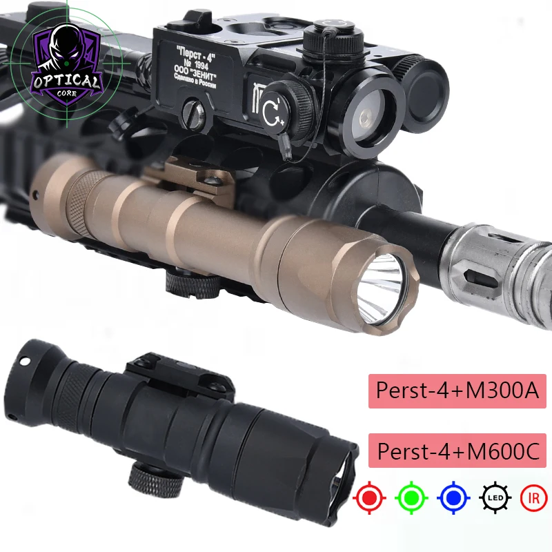 WADSN Aluminum PERST 4 / P4 Metal Laser & M300A M600C Tactical Flashlight Hunting Airsoft Red Dot IR Aiming Laser Sight Set