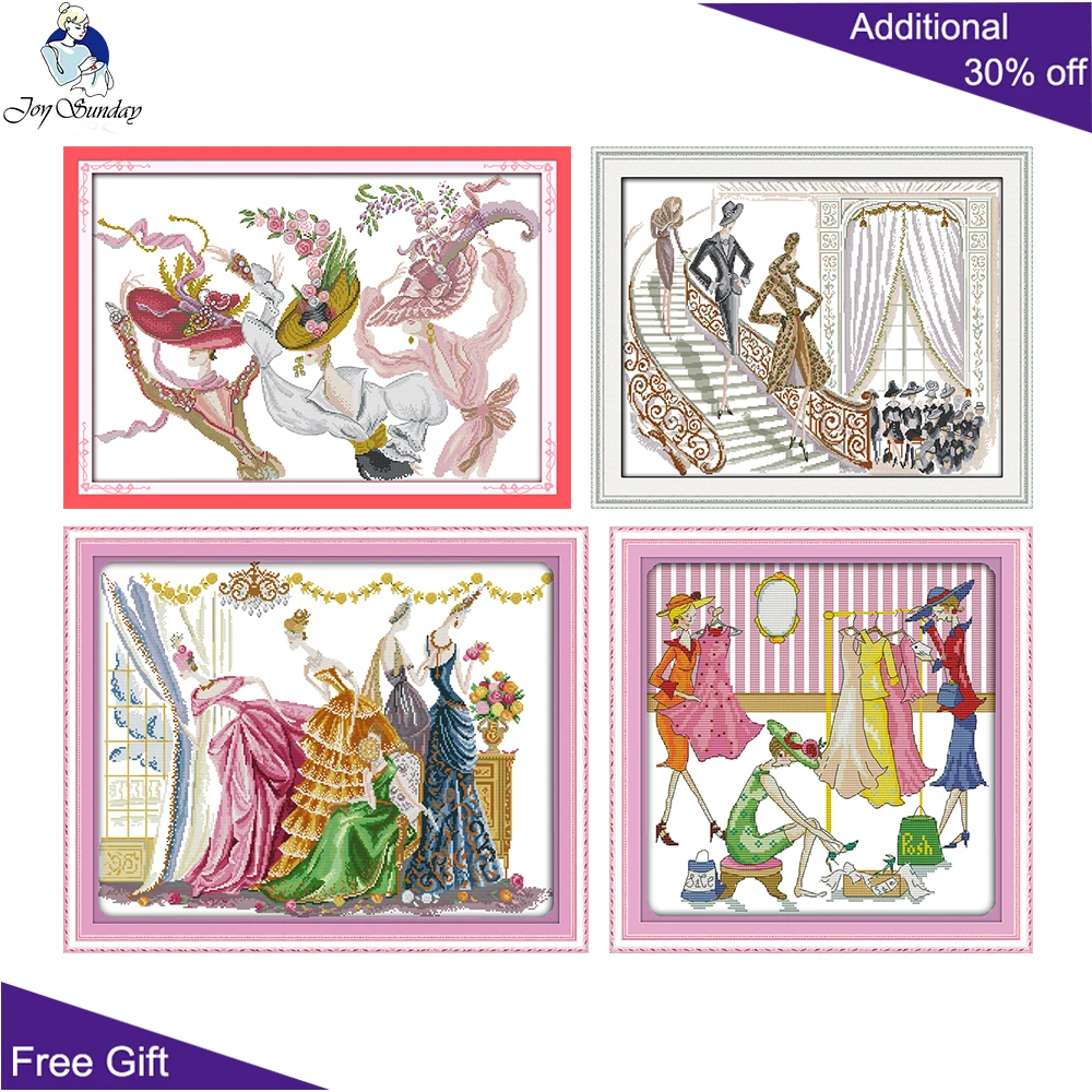 Joy Sunday Beautiful Women Cross Stitch Kit, The Dance of Hat Dancing Party Fashion Show, Happy Shopping, K503, K571, K683, K819