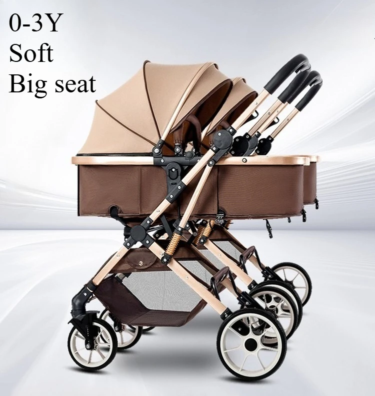 يمكن تقسيم عربات الأطفال المزدوجة الجلوس والاستلقاء عليها عربات الأطفال حديثي الولادة خفيفة الوزن قابلة للطي وممتصة للصدمات