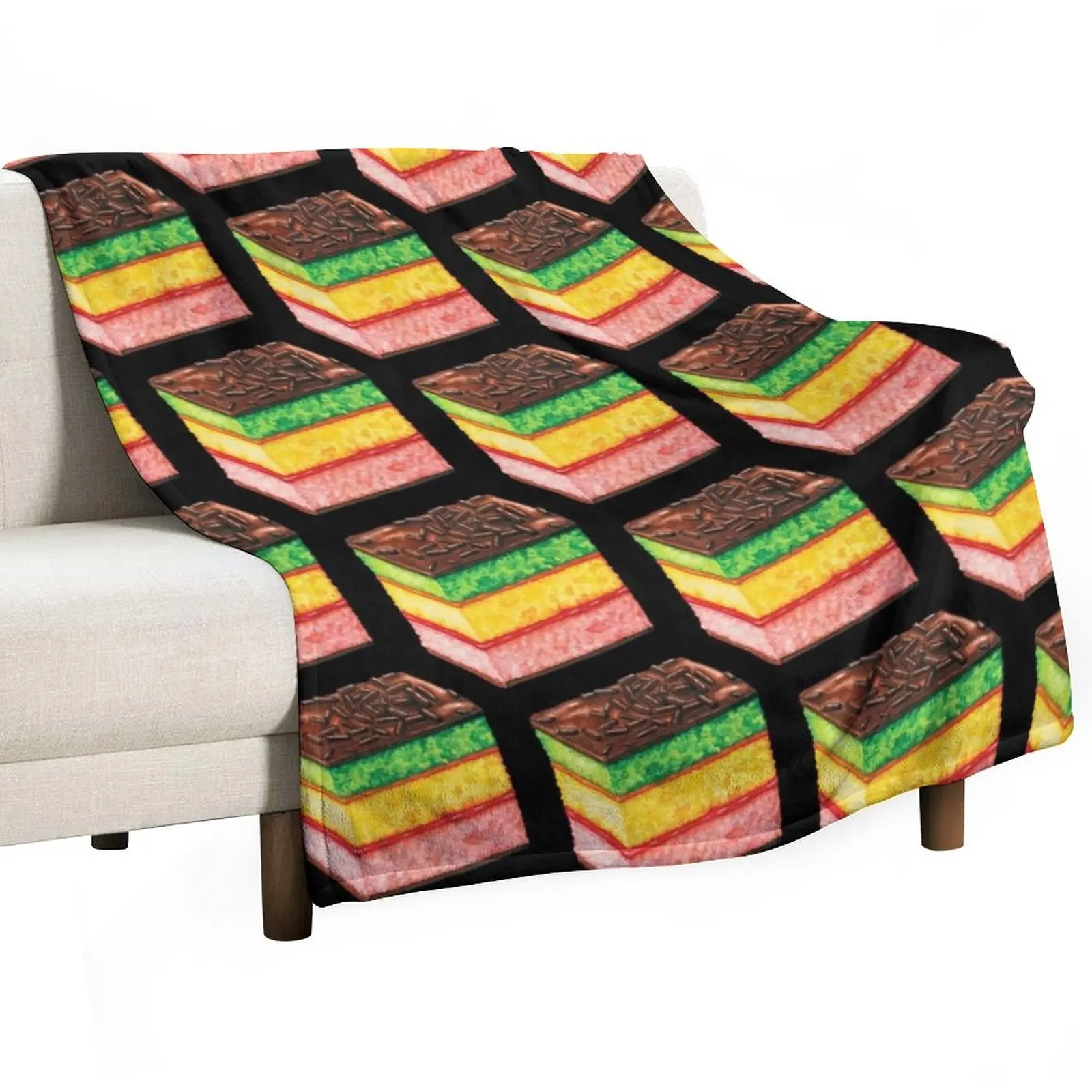 

Italian Rainbow Cookie Pattern - Black Throw Blanket Plush Sofa Throw Comforter Furrys Blankets