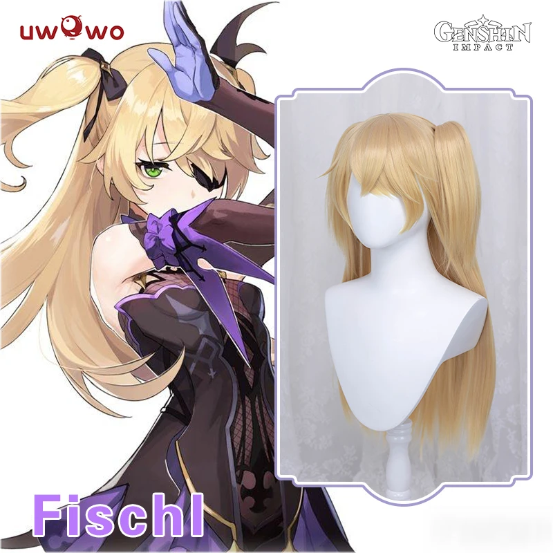 UWOWO Fischl Cosplay Wig Game Genshin Impact Cosplays Long Straight Hair ClipPonytail Golden 70cm for Women