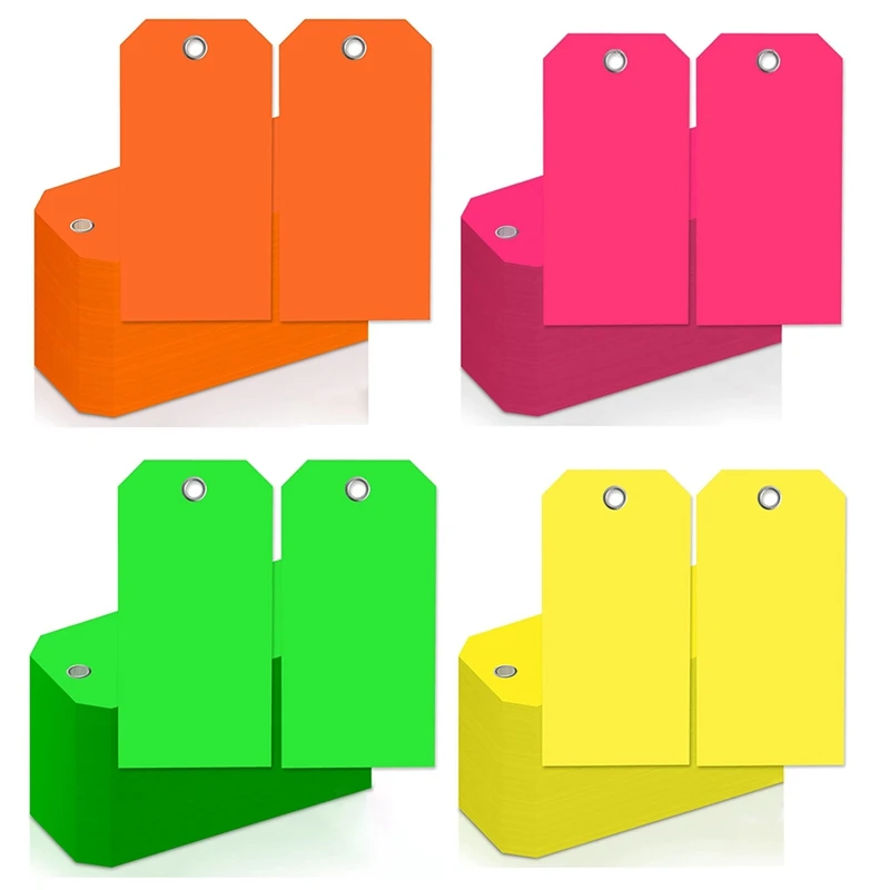 4 3/4In X 2 3/8In Neon Shipping Tags Blank Heavy Duty Hang Tags With Reinforced Holes Writable Luggage Tags