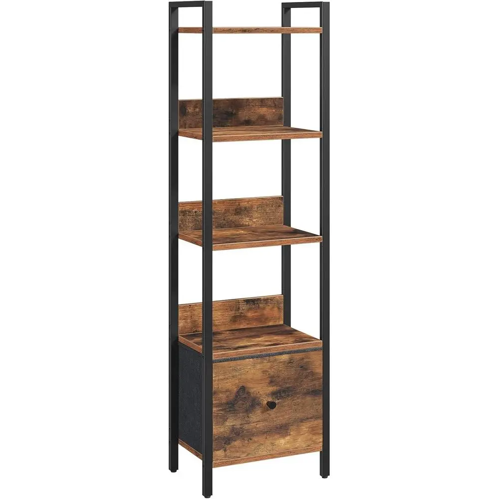 5-Tier Bookcase, Small Book Shel or Small Space, Storage Shel Organizer, Living Room, Bedroom, Study, Kitchen, Rustic Brown and