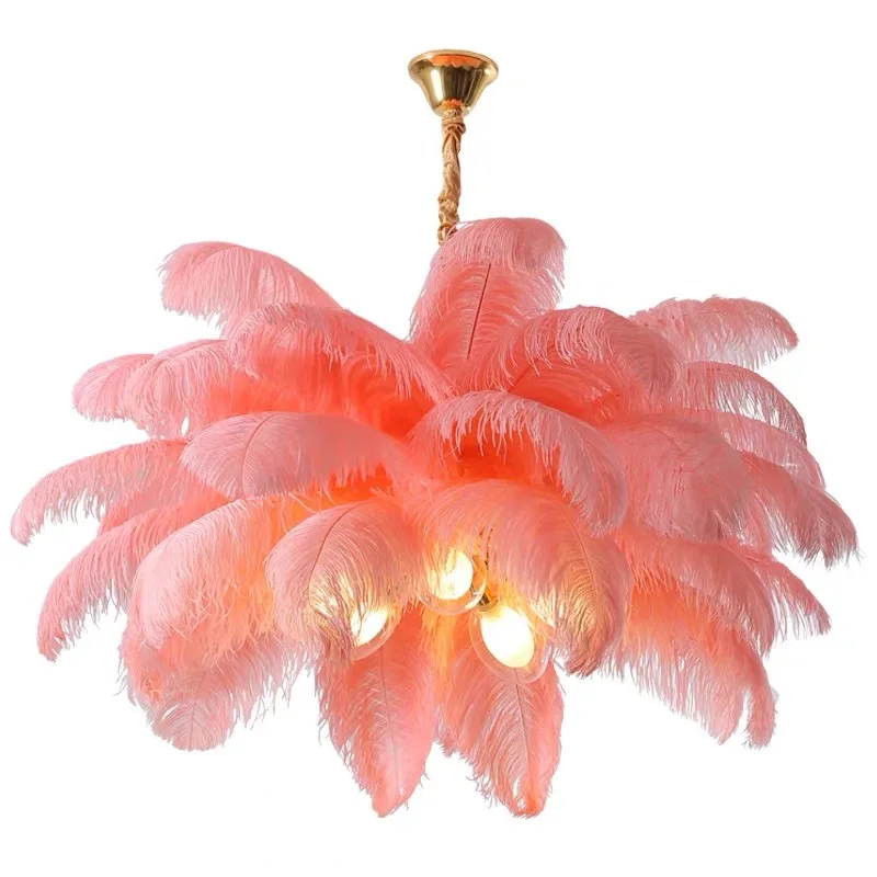 Nordic Ostrich Feather Lamp Led Pendant Lights Living Room Home Decor Bedroom Indoor Lighting Chandelier Hanging Light Fixture