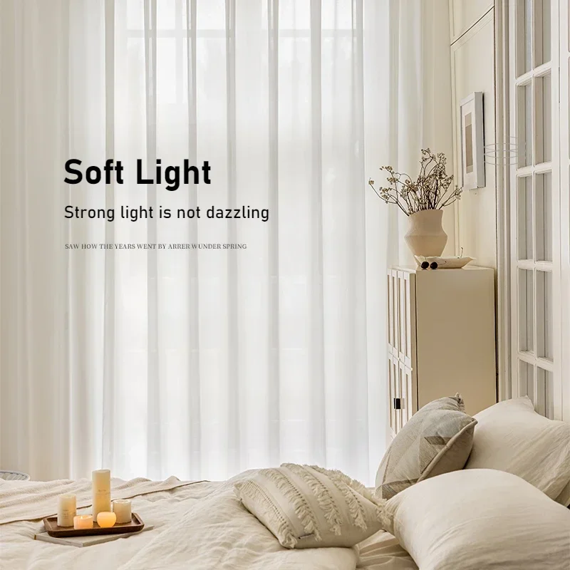 

Anti-scratch Anti-snatch White Tulle Curtains For Living Room Bedroom Dining Translucent And Impervious To People Custom Size