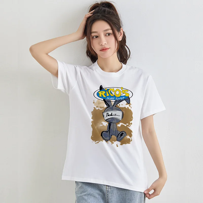 2023 Rabbit Print T Shirt Women Harajuku Kawaii Fashion T-shirt Graphic Cute Cartoon Tshirt Korean Style Top Tees Female NS5642