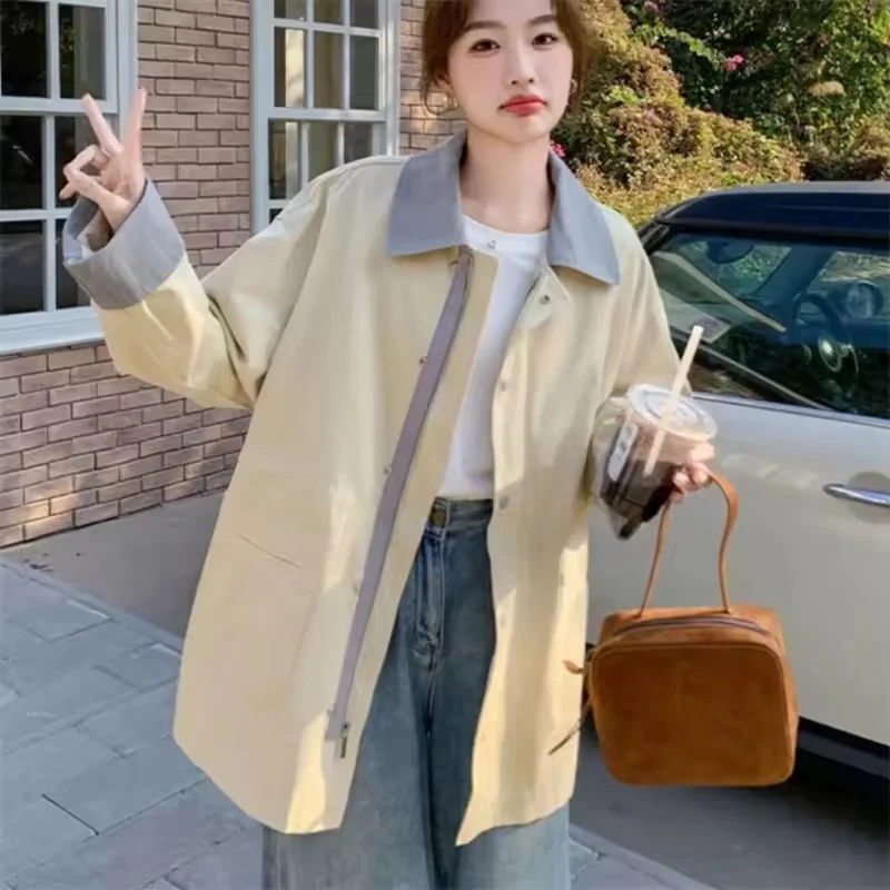 

2026 весна осень новый контрастный дизайн ветровка пальто женская куртка корейская повседневная верхняя одежда свободное модное пальто женские топы