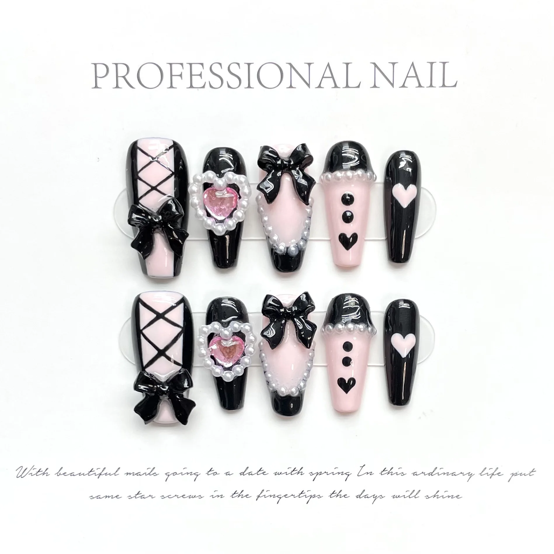 Handmade Y2k Pink Press On Nails Girls Reusable Fake Nail Flower Butterly Diamond Design Full Cover Artificial Wearable Nail Art