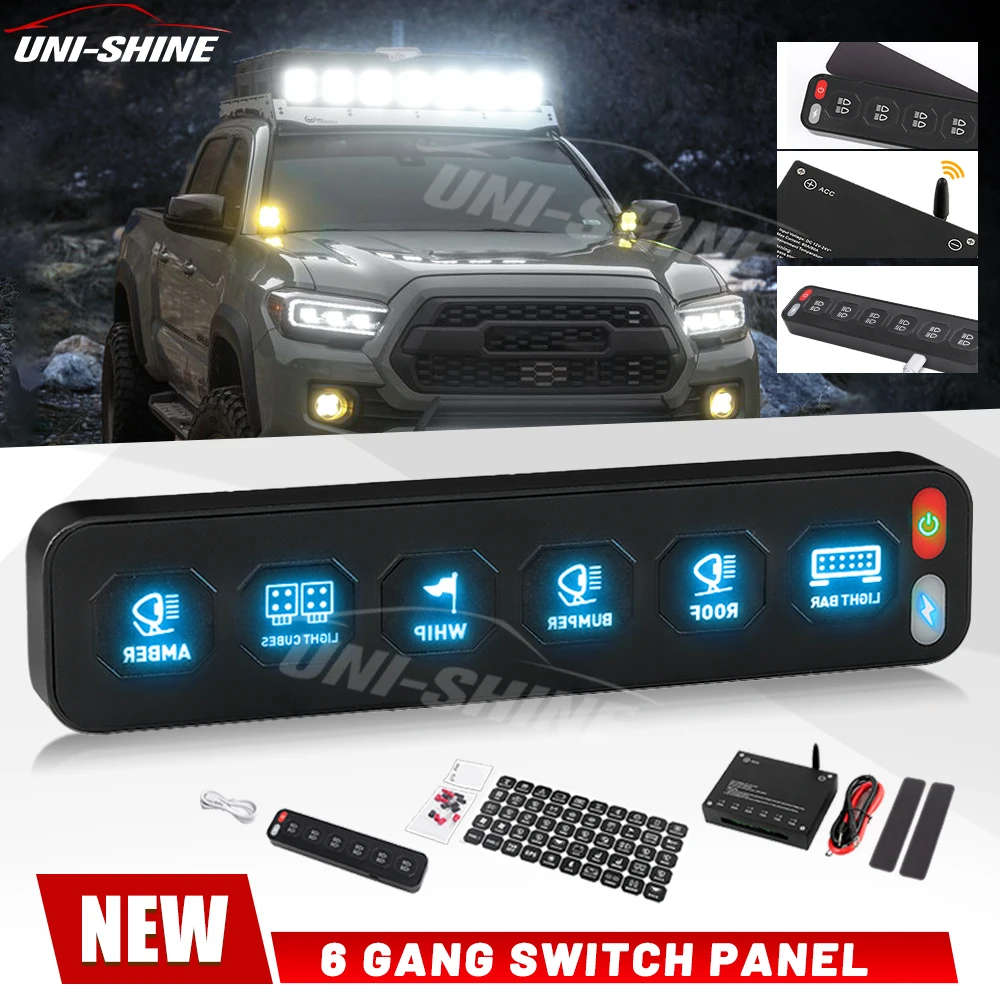 UNISHINE universale per camion per auto per SUV pannello interruttori wireless impermeabile a 6 gruppi, pannello interruttori LED sistema relè di controllo circuito